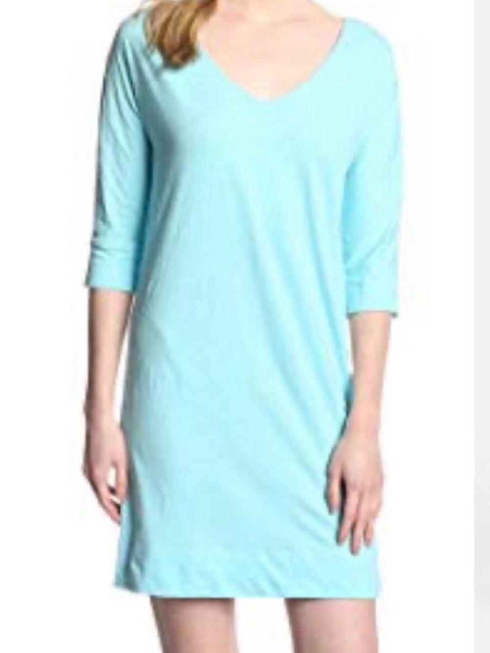 LILLY PULITZER Blue Elbow Sleeve T-Shirt Dress Size XS Lightweight V-neck Pima